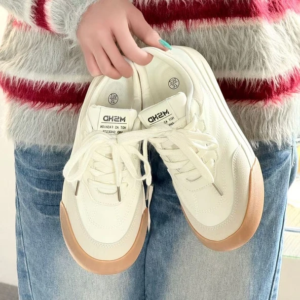 Unisex Kanvas Platform Spor Ayakkabı (Bej)