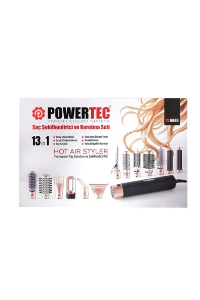Powertec Tr-6666 Ionic Series Multi-Styler Saç Şekillendirici & Saç Kurutma Seti 13in1 Profesyonel Set ürün görseli 1