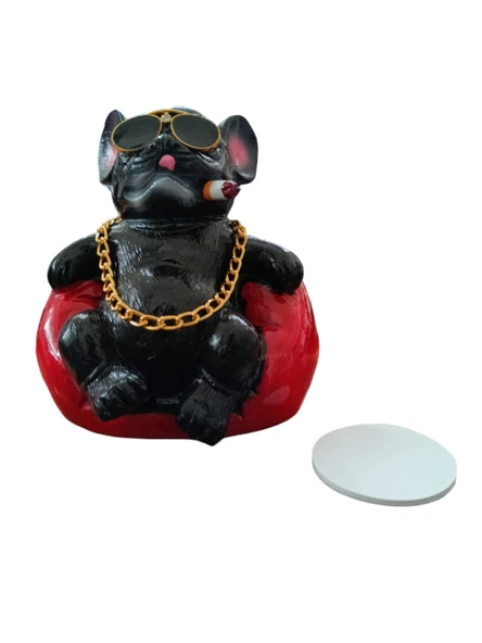 Pitbull Biblo Köpek Oturan Model  Torpido Üstü Araç İçi Süs Siyah - Resim 3