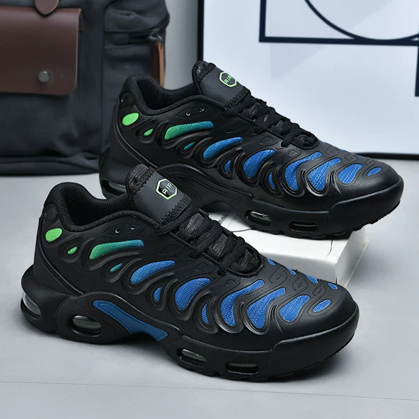 Unisex Hava Yastıklı Spor Ayakkabı (Siyah - Yeşil-2)