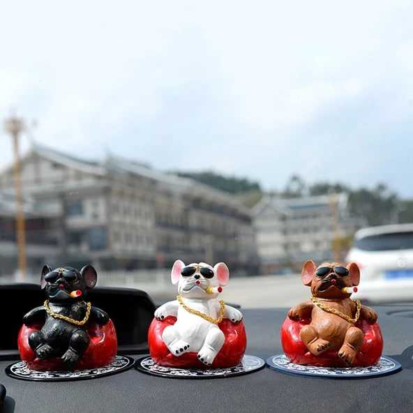 Pitbull Biblo Köpek Oturan Model  Torpido Üstü Araç İçi Süs Siyah - Resim 5