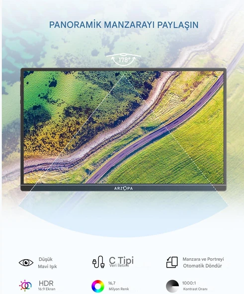 Arzopa A1S 14" Full HD 60Hz IPS Ultra İnce Taşınabilir Monitör - 3