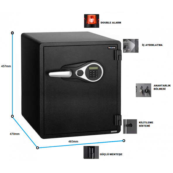 İnsafe ISSWFC1818 Yangın Sertifikalı ve Suya Dayanıklı Büyük Boy Para Kasası - Çelik Para Kasası - 7