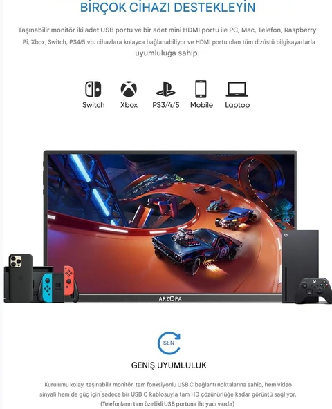 Arzopa A1S 14" Full HD 60Hz IPS Ultra İnce Taşınabilir Monitör - 6