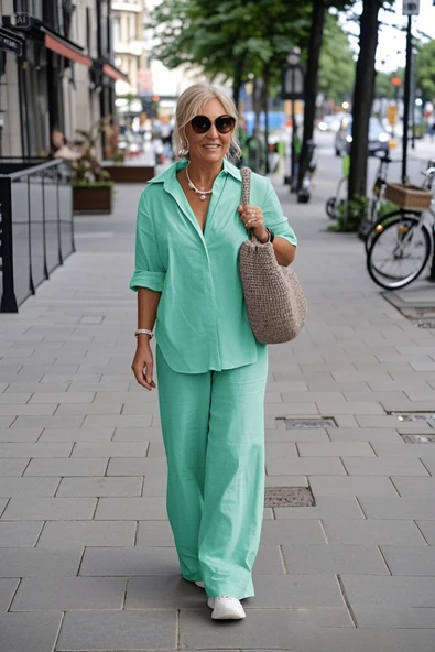 Keten Günlük Su Yeşili İkili Takım Alt Üst ürün görseli