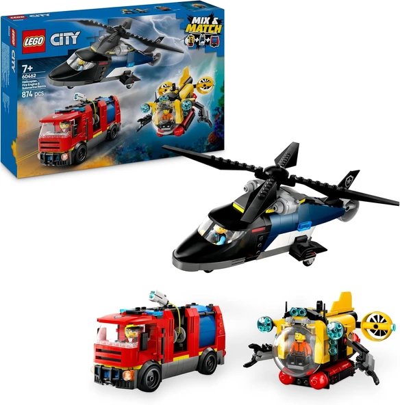 Lego City Helikopter, İtfaiye Kamyonu Ve Denizaltı Karışımı 60462-7 Yaş Ve Üzeri Çocuklar Için Yarat ürün görseli 1
