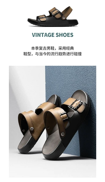 Erkek Deri Plaj Sandalet (Siyah - Sarı) - Resim 8