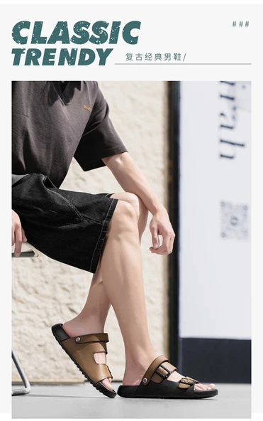 Erkek Deri Plaj Sandalet (Siyah - Sarı) - Resim 7