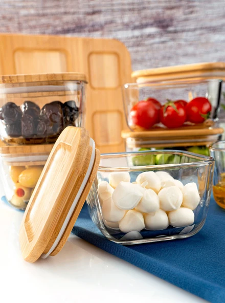 Bambum Enzo 13 Parça Bambu Vakum Kapaklı Cam Kahvaltı seti - 2