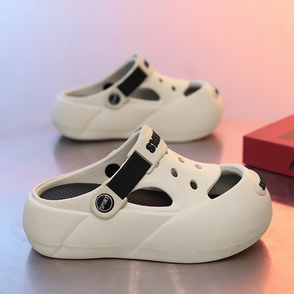 Unisex Çocuk Yazlık Terlik Sandalet (Beyaz - Siyah)