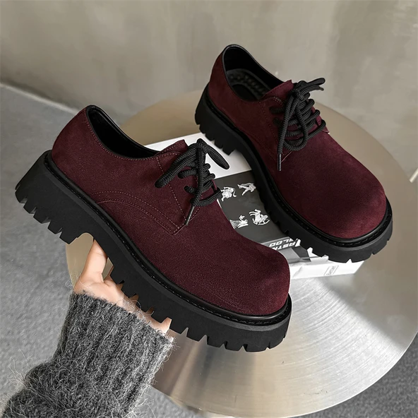 Erkek Derby Ayakkabı - Retro İş Ayakkabısı - Kalın Tabanlı (Kahverengi-7) - Resim 2