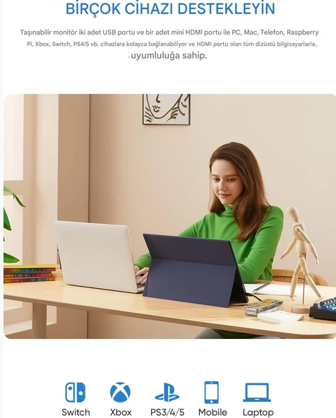 Arzopa A1 Gamut 15.6" Full HD 60Hz IPS Ultra İnce Taşınabilir Monitör - 3