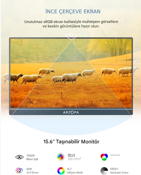 Arzopa A1 Gamut 15.6" Full HD 60Hz IPS Ultra İnce Taşınabilir Monitör - 2