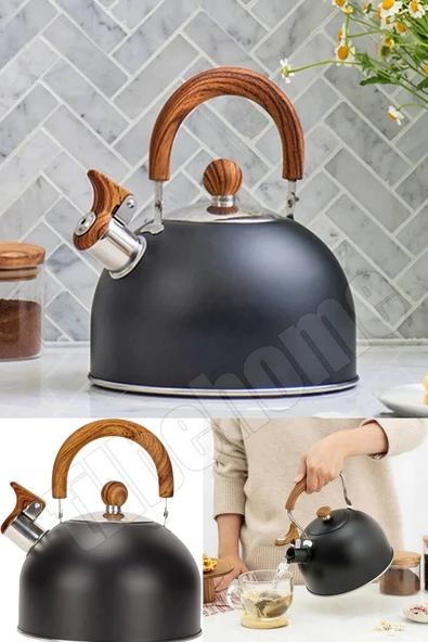 Tilbe Home Düdüklü Çaydanlık Ahşap İskandinav Su Isıtıcı Islık Çalan Çaydanlık Kettle Demlik Çay Potu 2 Litre - 2