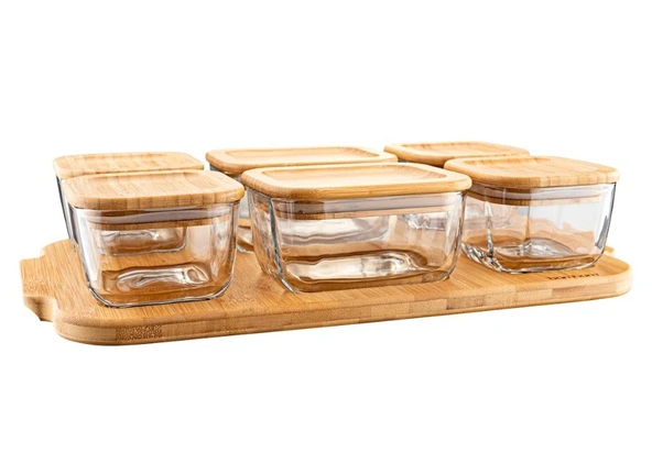 Bambum Enzo 13 Parça Bambu Vakum Kapaklı Cam Kahvaltı seti - 7