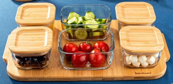 Bambum Enzo 13 Parça Bambu Vakum Kapaklı Cam Kahvaltı seti - 5