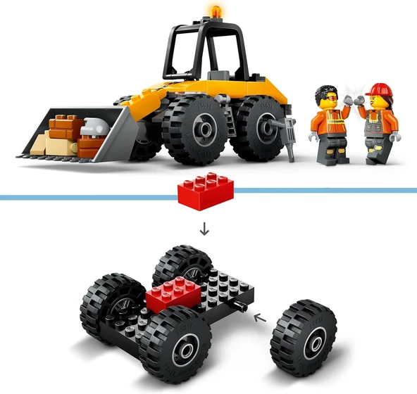 Lego Sarı Tekerlekli İnşaat Yükleyicisi 60450-4 Yaş Ve Üzeri Çocuklar Için Yaratıcı İnşaat Aracı İçe - Resim 3