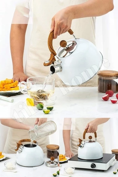 Tilbe Home Düdüklü Çaydanlık İskandinav Ahşap Su Isıtıcı Islık Çalan Çaydanlık Kettle Demlik Çay Potu 2 Litre - 2
