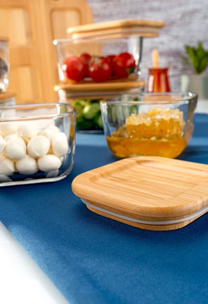 Bambum Enzo 13 Parça Bambu Vakum Kapaklı Cam Kahvaltı seti - 3