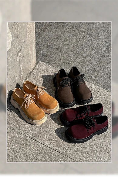 Erkek Derby Ayakkabı - Retro İş Ayakkabısı - Kalın Tabanlı (Kahverengi-7) - Resim 7