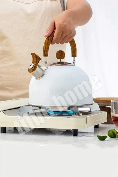 Tilbe Home Düdüklü Çaydanlık İskandinav Ahşap Su Isıtıcı Islık Çalan Çaydanlık Kettle Demlik Çay Potu 2 Litre - 4