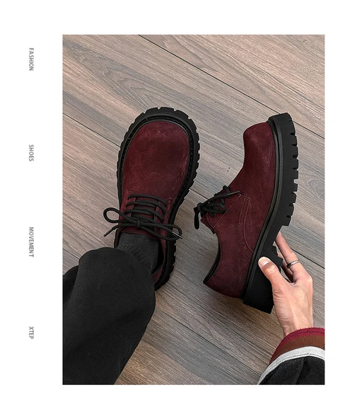 Erkek Derby Ayakkabı - Retro İş Ayakkabısı - Kalın Tabanlı (Kahverengi-7) - Resim 10