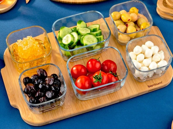 Bambum Enzo 13 Parça Bambu Vakum Kapaklı Cam Kahvaltı seti