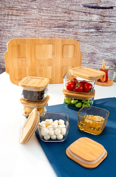 Bambum Enzo 13 Parça Bambu Vakum Kapaklı Cam Kahvaltı seti - 4