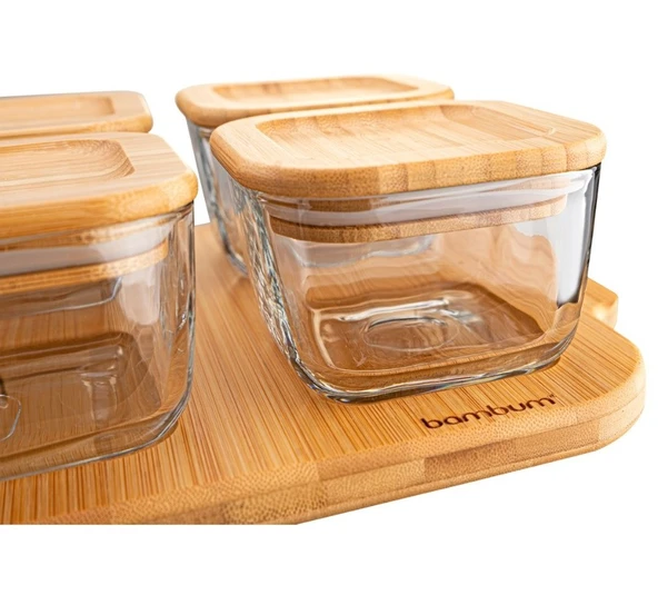 Bambum Enzo 13 Parça Bambu Vakum Kapaklı Cam Kahvaltı seti - 8