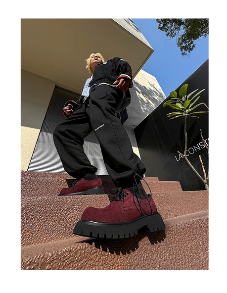 Erkek Derby Ayakkabı - Retro İş Ayakkabısı - Kalın Tabanlı (Kahverengi-7) - Resim 8