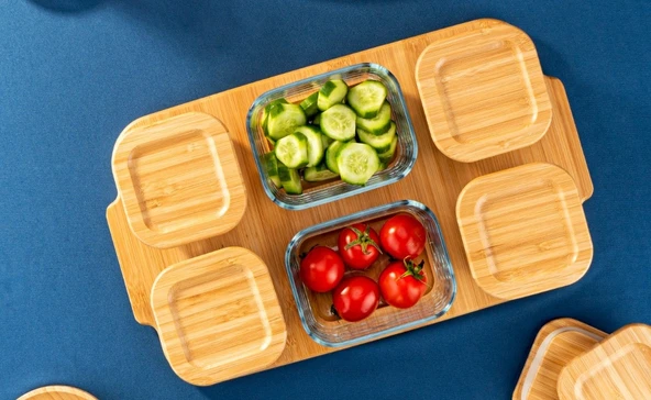 Bambum Enzo 13 Parça Bambu Vakum Kapaklı Cam Kahvaltı seti - 6