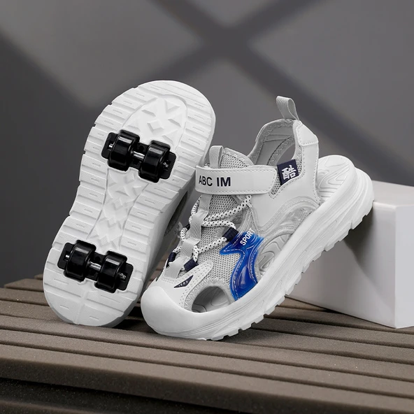 Unisex Çocuk Tekerlekli Sandalet (Gri - Mavi)