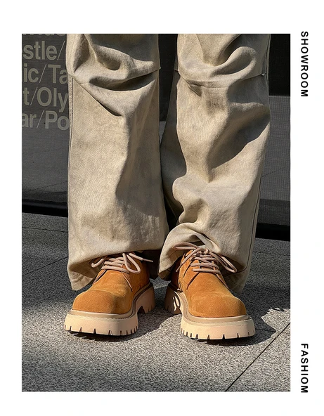 Erkek Derby Ayakkabı - Retro İş Ayakkabısı - Kalın Tabanlı (Kahverengi-7) - Resim 9