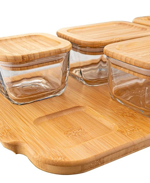 Bambum Enzo 13 Parça Bambu Vakum Kapaklı Cam Kahvaltı seti - 9