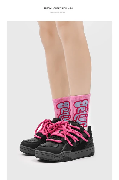 Unisex Retro Spor Ayakkabı (Siyah - Pembe) - 8
