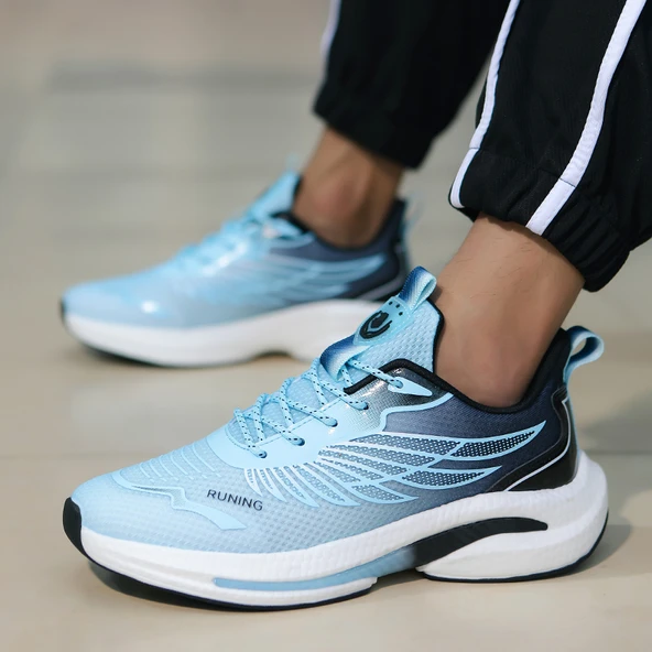 Unisex Hafif Spor Ayakkabı (Siyah - Mavi) - Resim 2