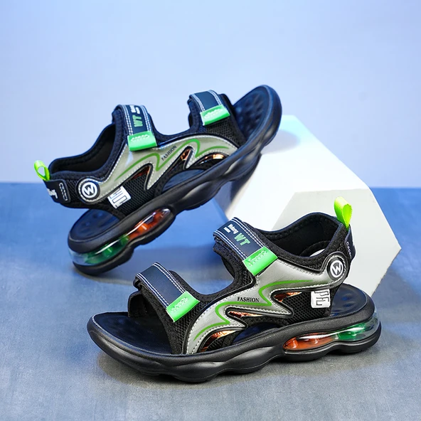 Unisex Yazlık Plaj Sandalet (Siyah - Yeşil-1)