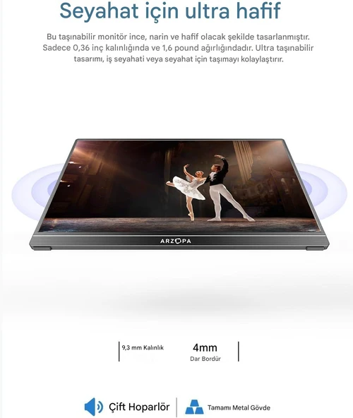 Arzopa A1 15.6" Full HD 60Hz IPS Ultra İnce Taşınabilir Monitör - 5