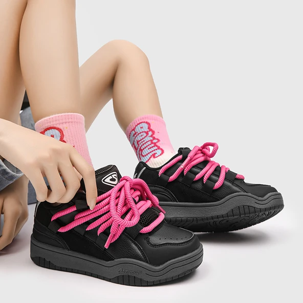 Unisex Retro Spor Ayakkabı (Siyah - Pembe) - 5