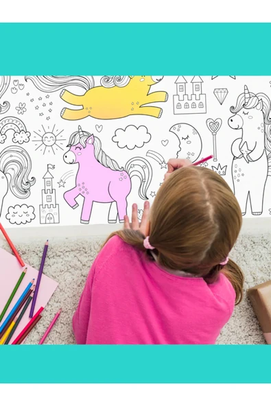 Unicorn Temalı 2 Metre Dev Boyama Kağıdı Çocuklar Anaokulu Ve Kreşler için