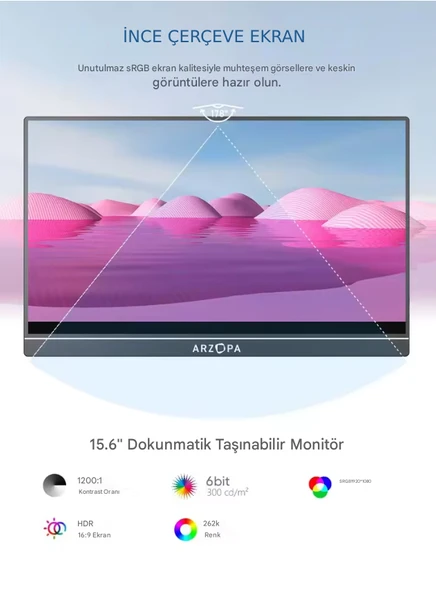 Arzopa A1 T 15.6" Full HD 60Hz IPS Ultra İnce Dokunmatik Taşınabilir Monitör - 2