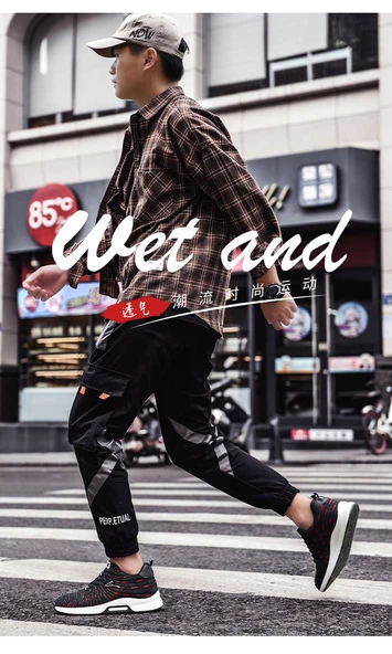 Erkek Yüksek Topuklu Spor Ayakkabı (Turuncu - Mavi) - Resim 11