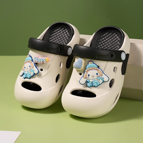 Unisex Çocuk Terlik Sandalet (Beyaz - Siyah)
