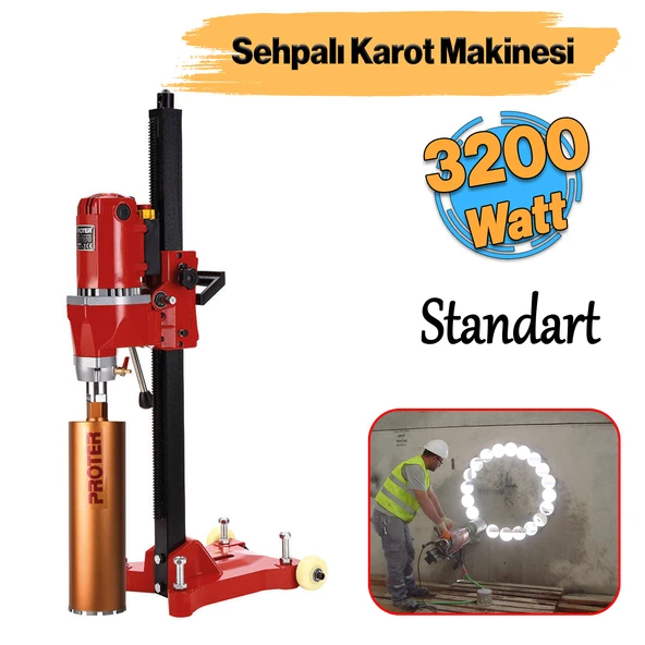 Elektrikli Standart Karot Makinesi Tezgah Tipli 3200 W Açısız Sulu Güçlü Delme Numune Alma Makinesi
