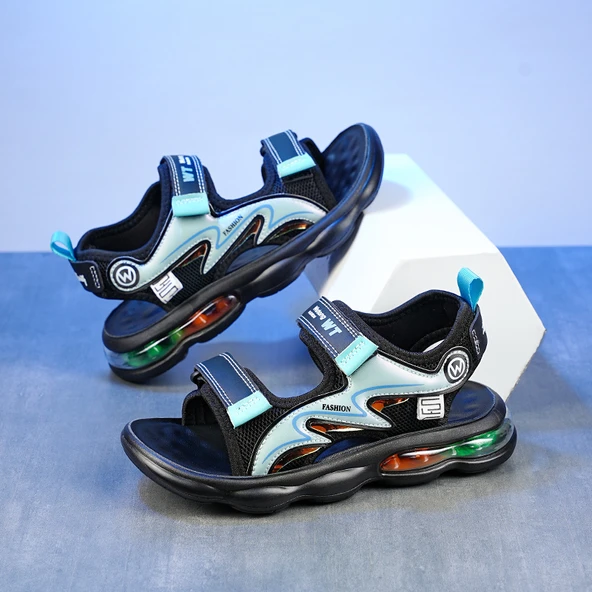 Unisex Yazlık Plaj Sandalet (Siyah - Göl Mavisi)