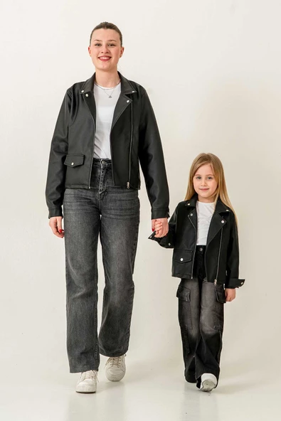 Anne ve Kız Çocuk Kombin Fermuarlı Deri Ceket ( Kombin İçin Sepete 2 Adet Ekleyiniz ) - 4