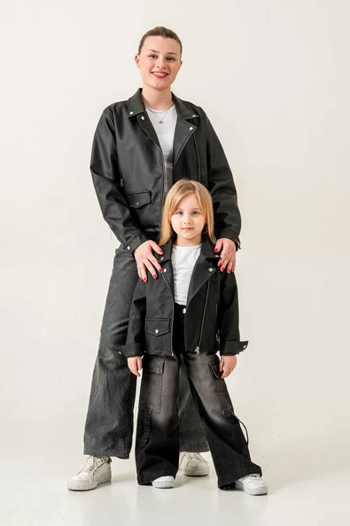 Anne ve Kız Çocuk Kombin Fermuarlı Deri Ceket ( Kombin İçin Sepete 2 Adet Ekleyiniz ) - 5