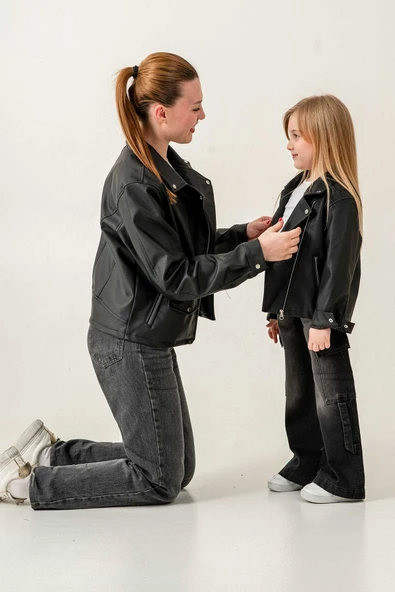 Anne ve Kız Çocuk Kombin Fermuarlı Deri Ceket ( Kombin İçin Sepete 2 Adet Ekleyiniz ) - 2