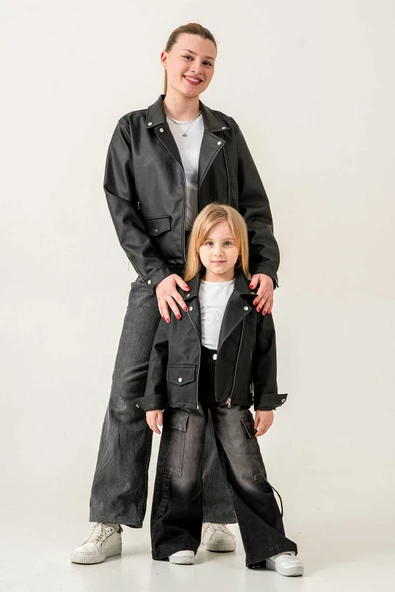 Anne ve Kız Çocuk Kombin Fermuarlı Deri Ceket ( Kombin İçin Sepete 2 Adet Ekleyiniz )