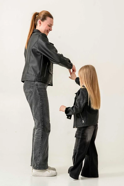 Anne ve Kız Çocuk Kombin Fermuarlı Deri Ceket ( Kombin İçin Sepete 2 Adet Ekleyiniz ) - 3